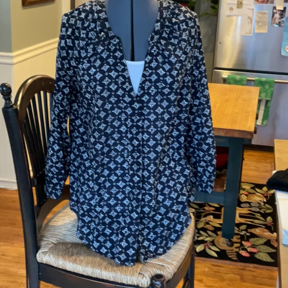 Paige Navy and White Patterned Top M